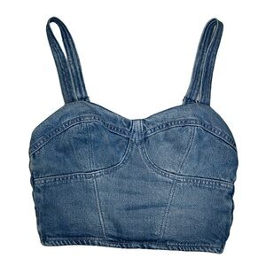 Young Fabulous & Broke YFB Denim Bustier Adjustable Straps Back Zip Crop Top XS